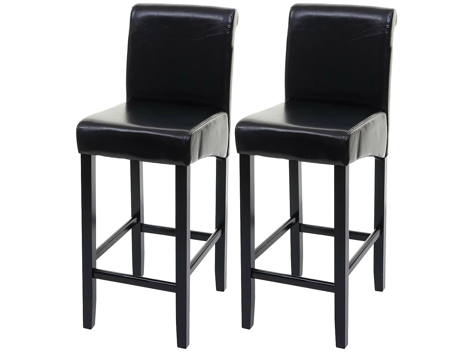 Tabouret de bar MCW-C33 (lot de 2),  cuir reconstitué, noir/pieds foncés