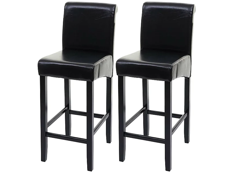 Tabouret de bar MCW-C33 (lot de 2),  cuir reconstitué, noir/pieds foncés