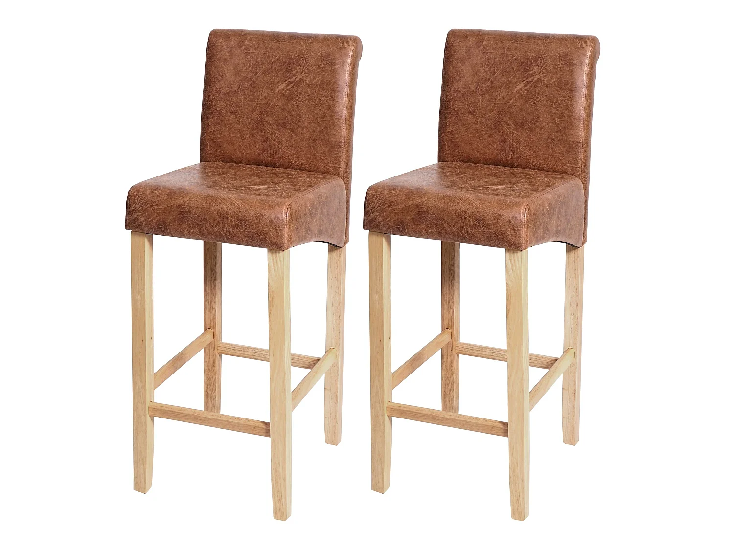 Tabouret de bar MCW-C33 (lot de 2),  similicuir, aspect daim marron, pieds clairs