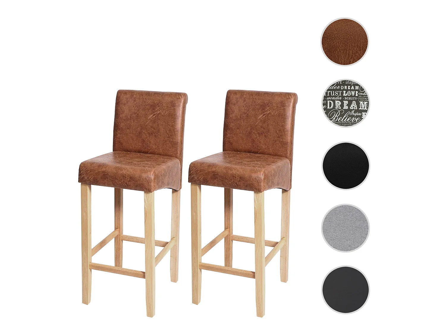 Tabouret de bar MCW-C33 (lot de 2),  similicuir, aspect daim marron, pieds clairs