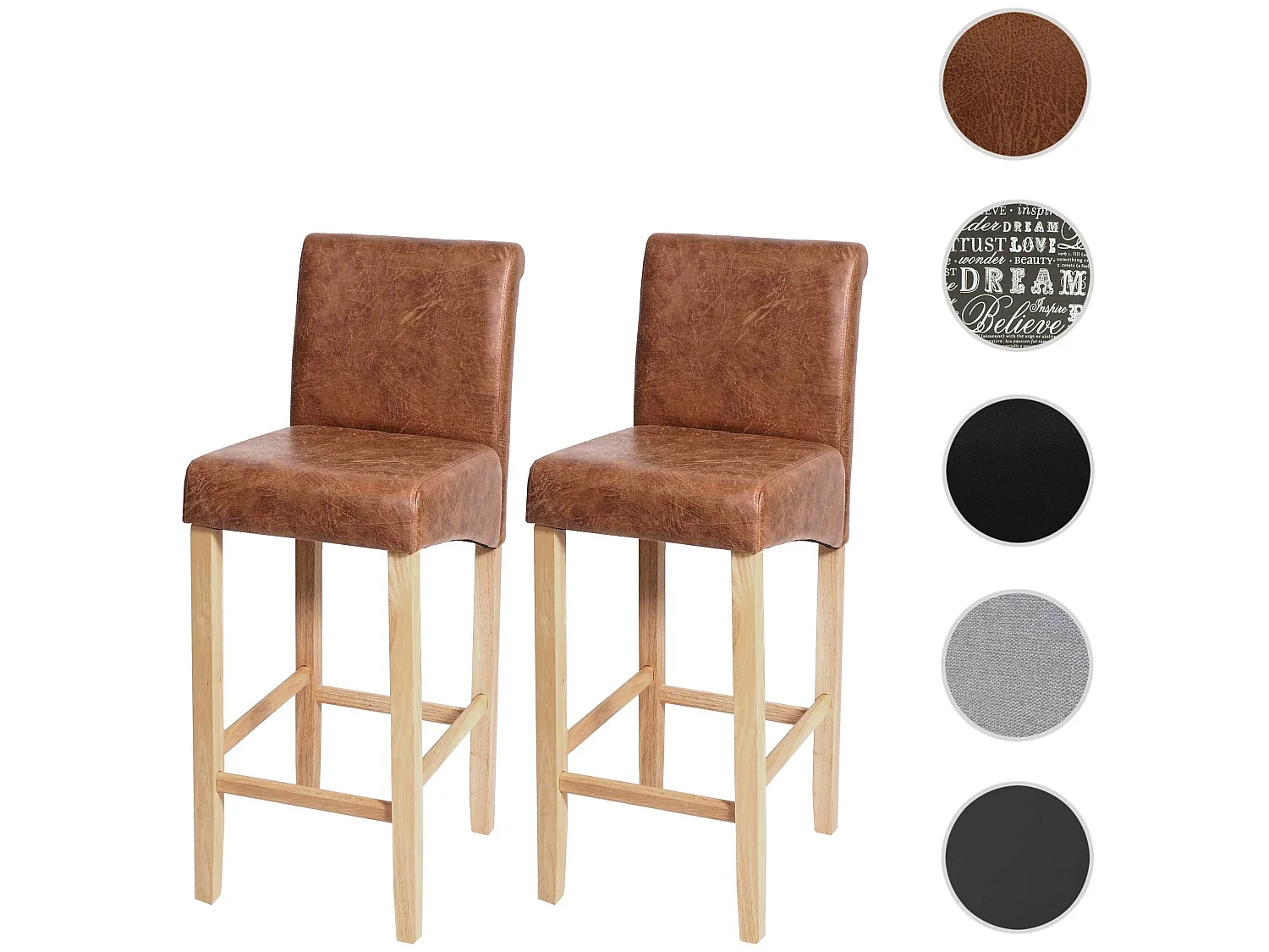 Tabouret de bar MCW-C33 (lot de 2),  similicuir, aspect daim marron, pieds clairs