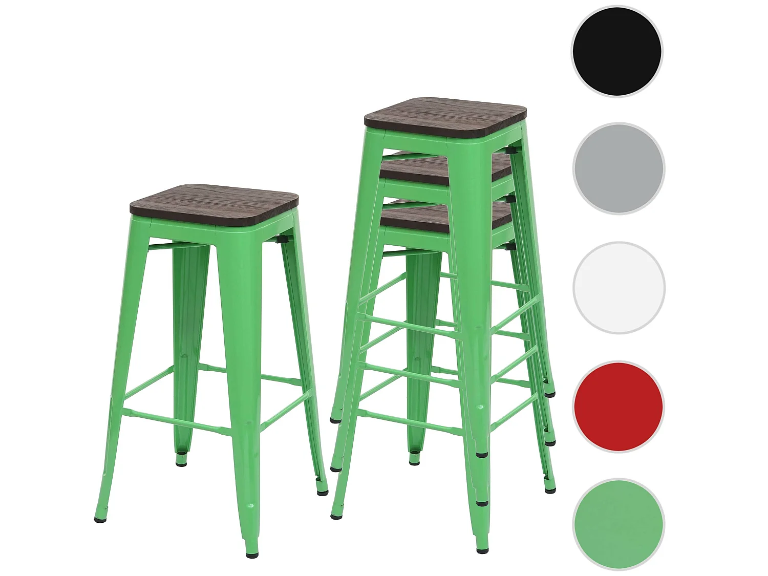 Set 4x sgabelli bistrot design industriale MCW-A73 legno metallo verniciato verde