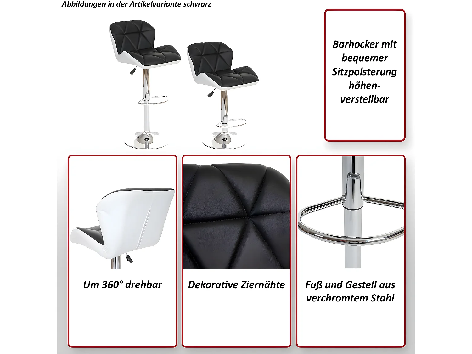 Barkruk MCW-A92 (set van 2),  rood