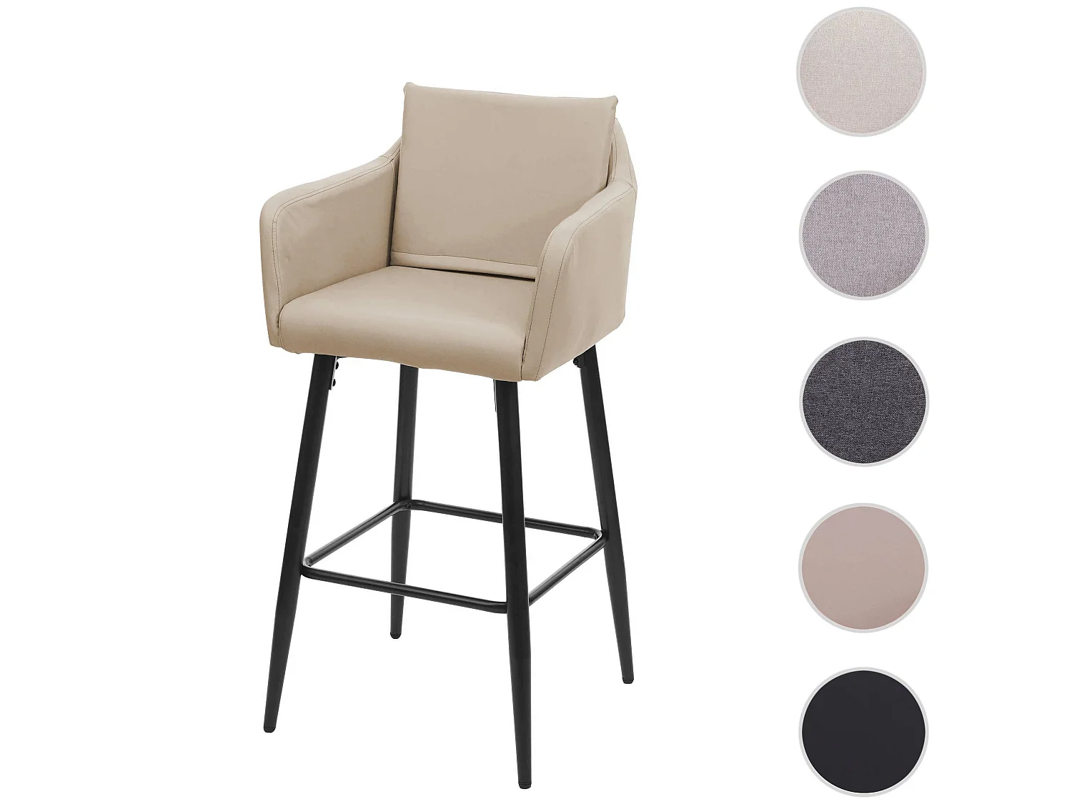 Sgabello bar Lounge MCW-H93 con poggiapiedi 105x54x53cm ~ ecopelle beige tortora