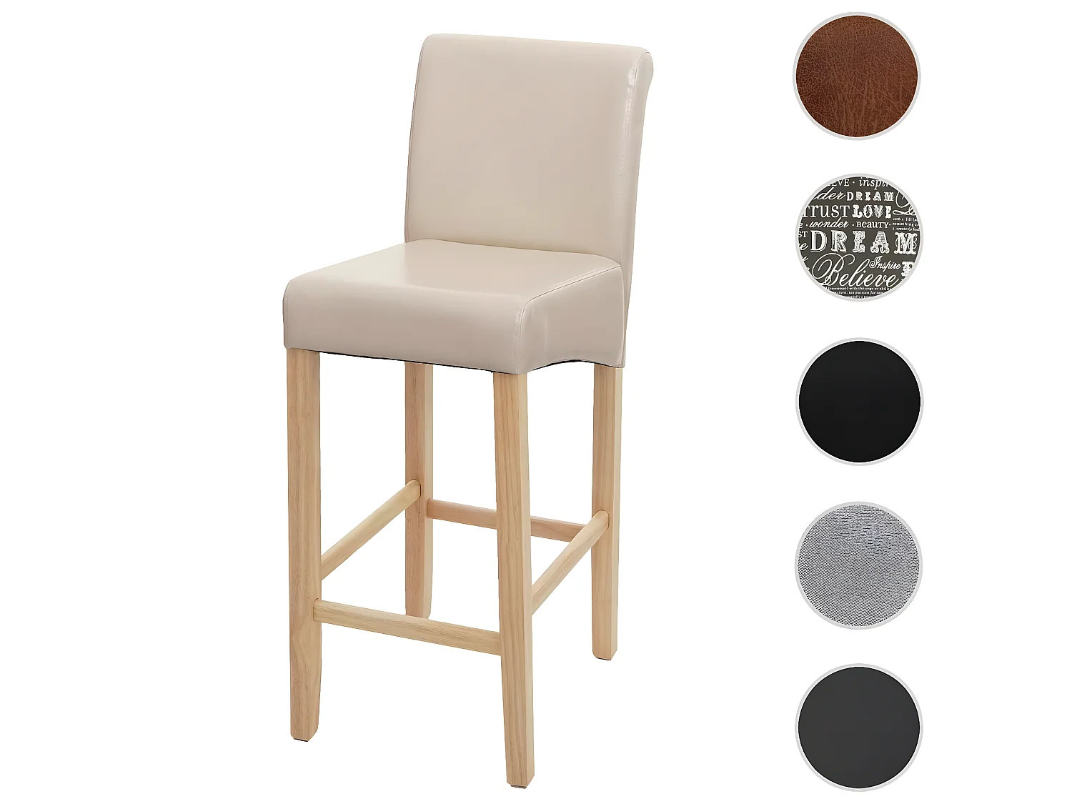 MCW-C33 barkruk,  crème, lichtgekleurde poten, kunstleer