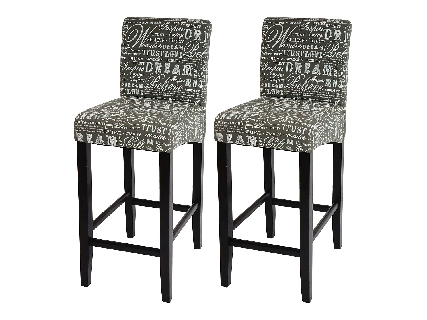 Tabouret de bar MCW-C33 (lot de 2),  écriture, gris, pieds foncés, tissu