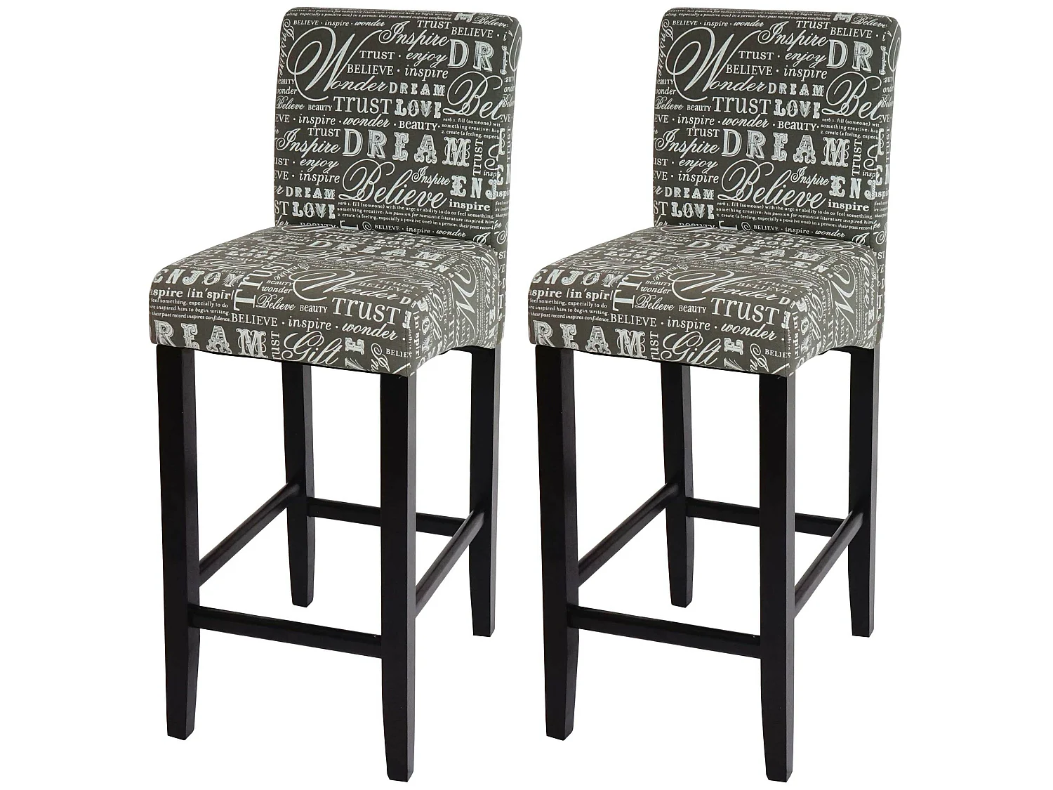 Tabouret de bar MCW-C33 (lot de 2),  écriture, gris, pieds foncés, tissu