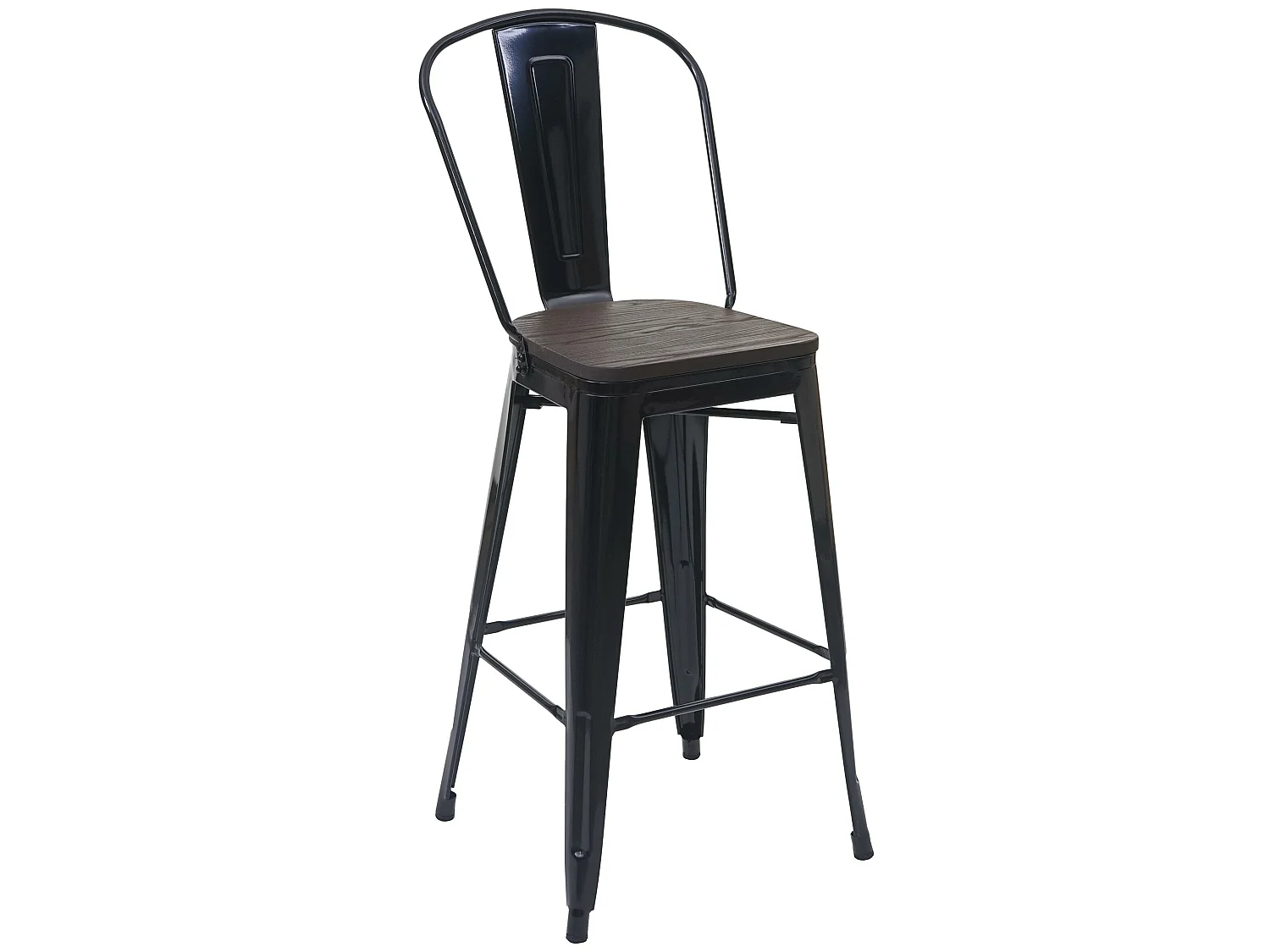 Tabouret de bar MCW-A73, assise en bois incluse,  noir
