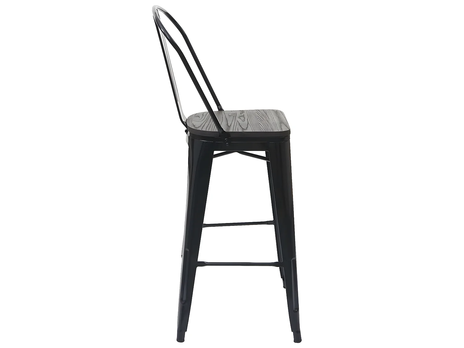 Tabouret de bar MCW-A73, assise en bois incluse,  noir