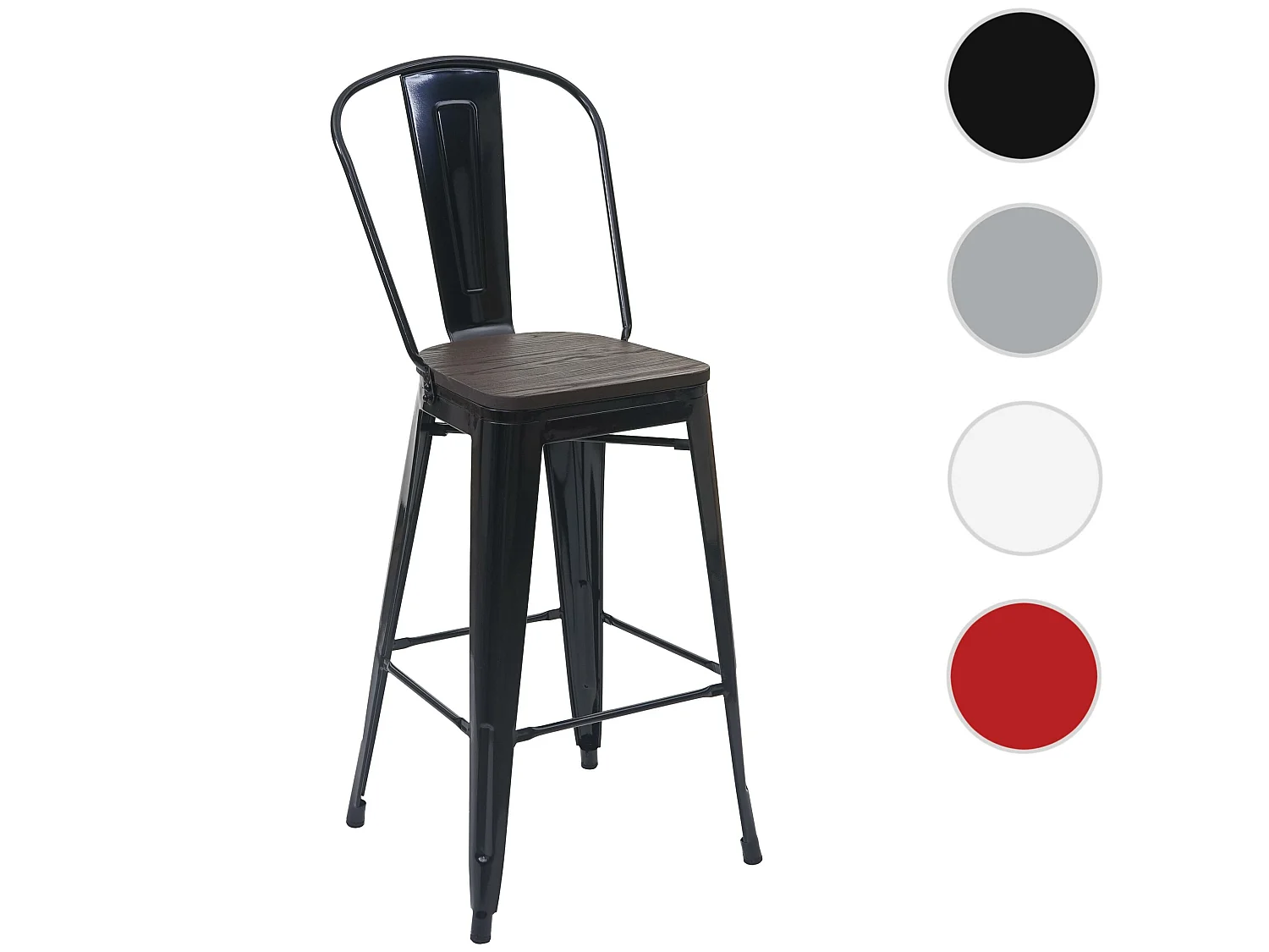 Tabouret de bar MCW-A73, assise en bois incluse,  noir