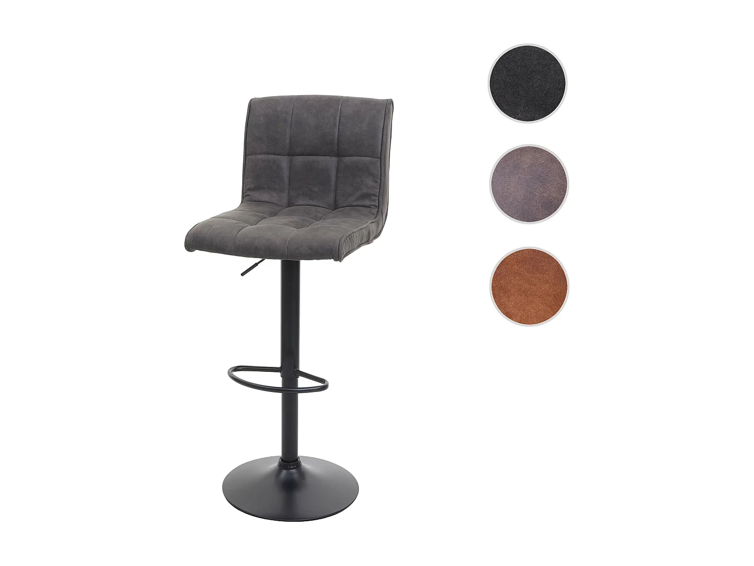 Sgabello lounge regolabile lounge elegante MCW-B13 tessuto effetto scamosciato grigio scuro