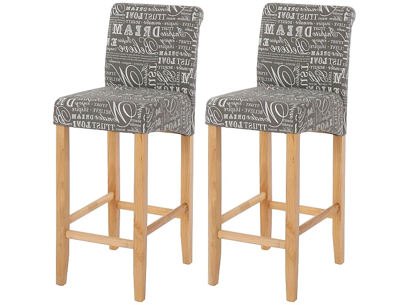 Tabouret de bar MCW-C33 (lot de 2),  tissu words fabric, gris, pieds clairs