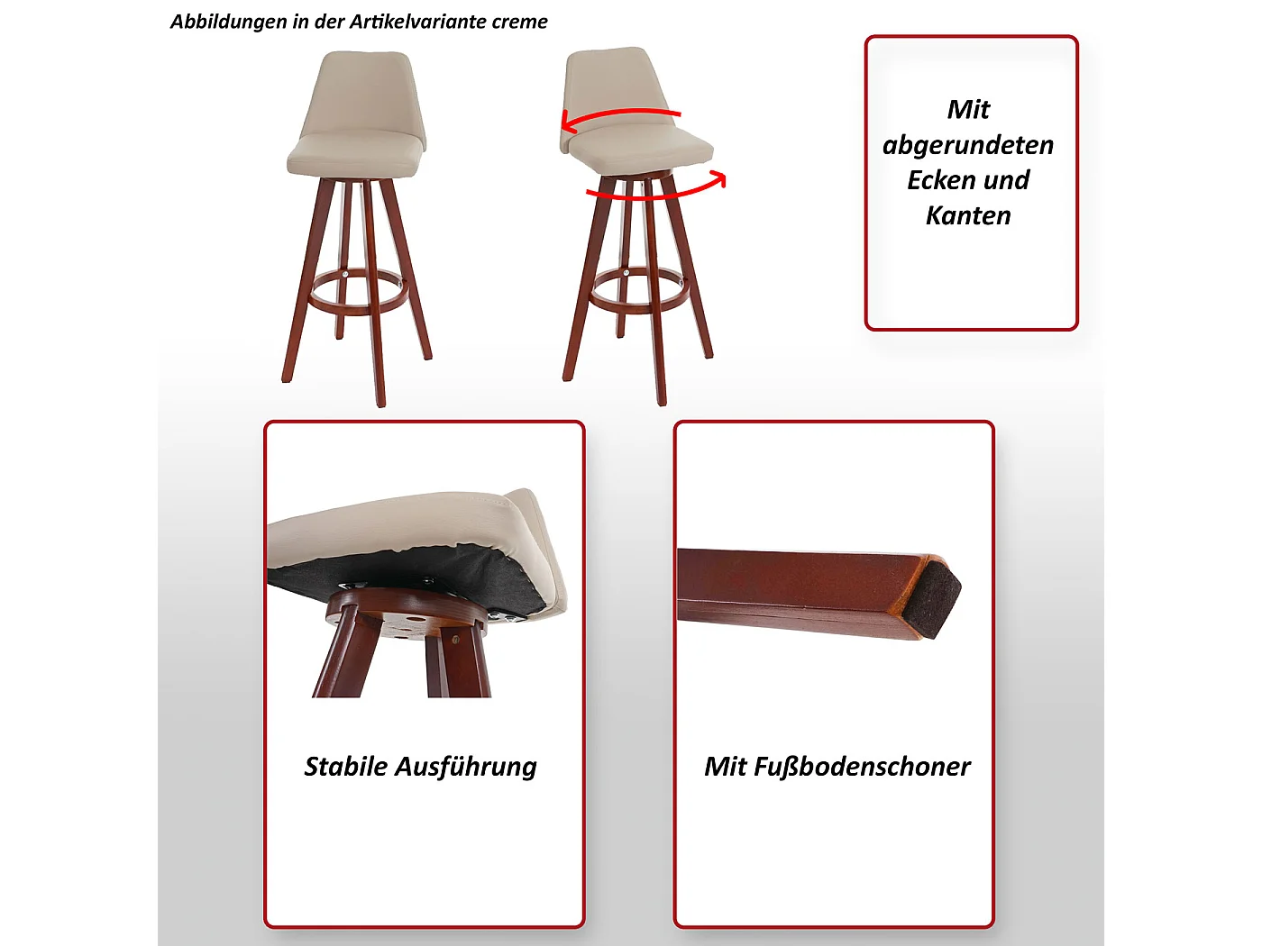 Tabouret de bar MCW-C43 (lot de 2),  crème