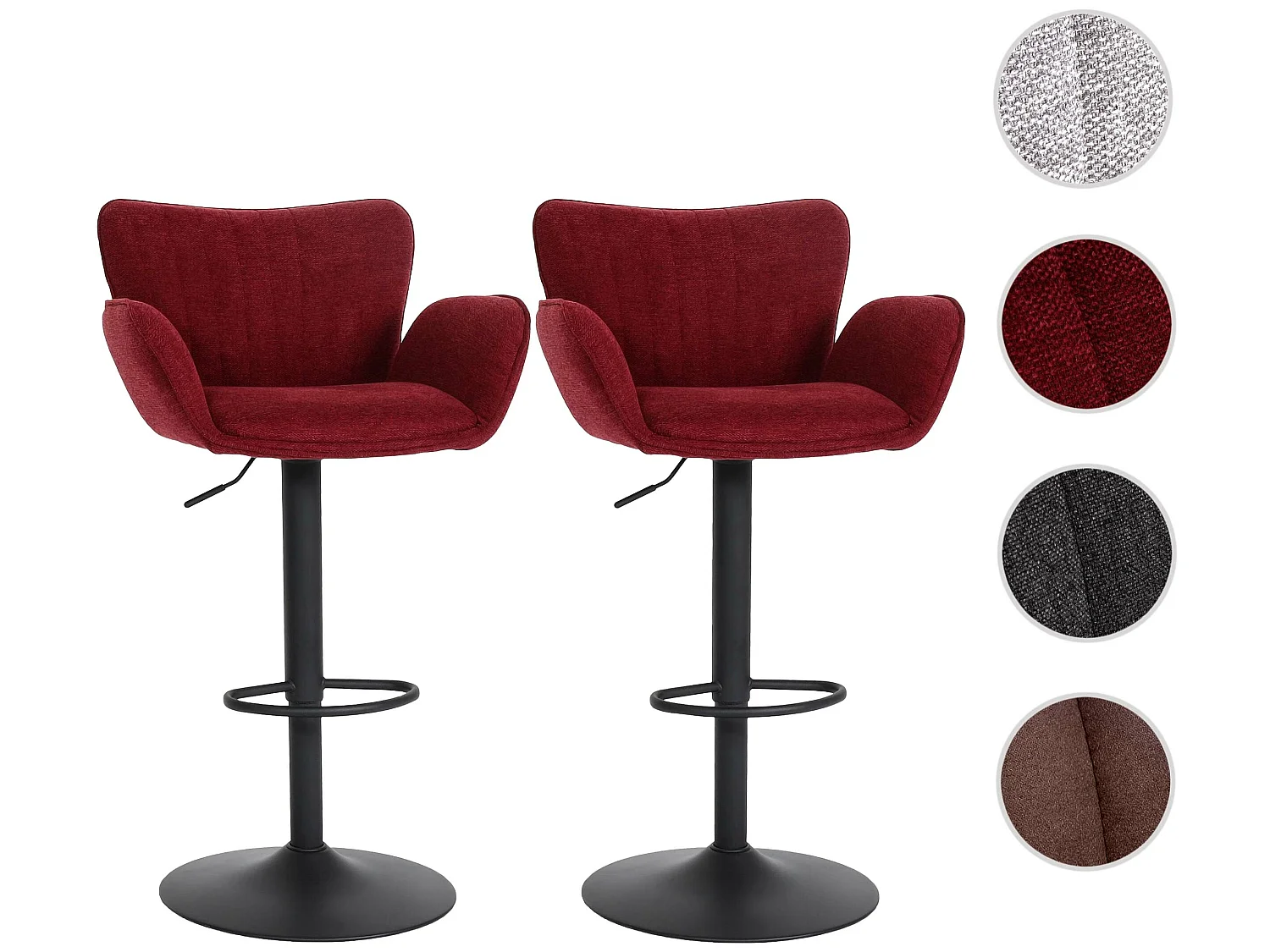 Tabouret de bar MCW-M67 (lot de 2),  bordeaux pied noir