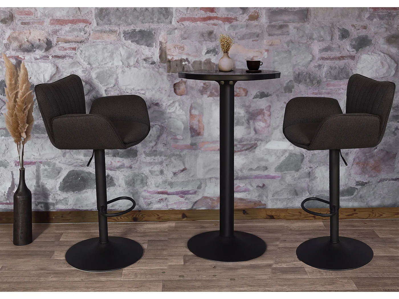Tabourets de bar MCW-M67 (lot de 2),  pied bordeaux, pied noir