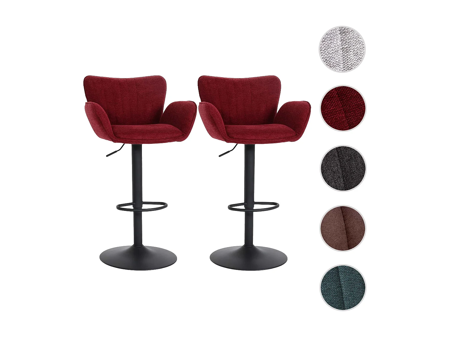 Tabourets de bar MCW-M67 (lot de 2),  pied bordeaux, pied noir