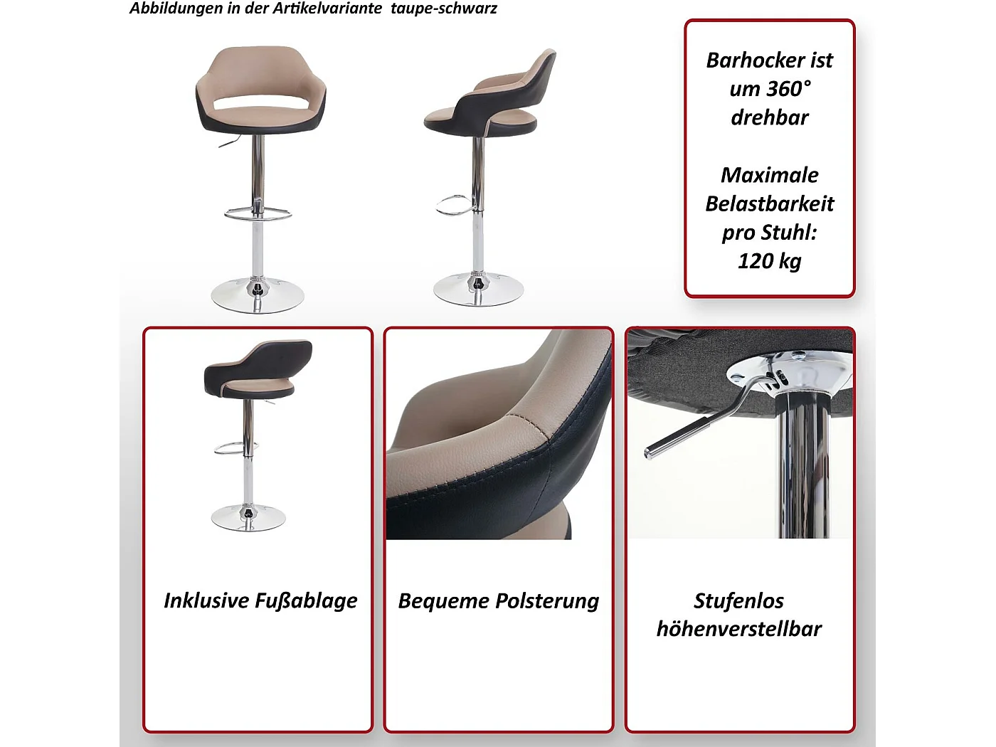 MCW-F16 barkruk (set van 2),  rood-zwart