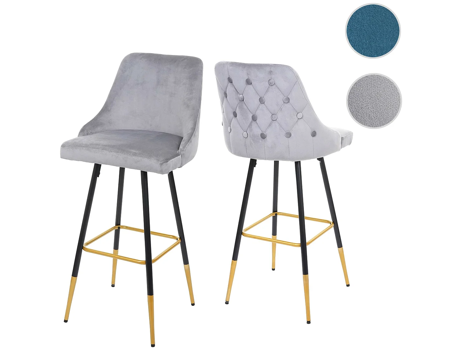 Tabouret de bar MCW-E70 (lot de 2) Velours,  gris
