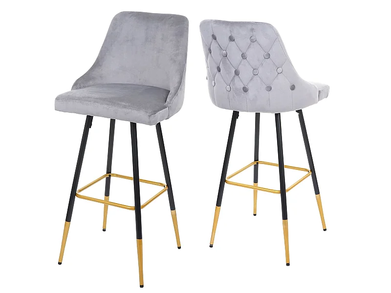 Tabouret de bar MCW-E70 (lot de 2) Velours,  gris
