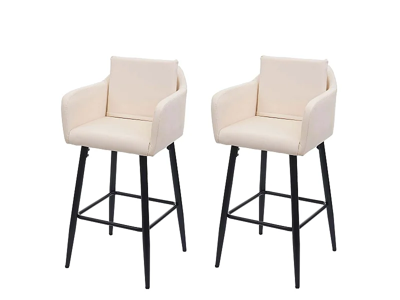 Coppia sgabelli bar Lounge MCW-H93 poggiapiedi 105x54x53cm ~ ecopelle avorio crema