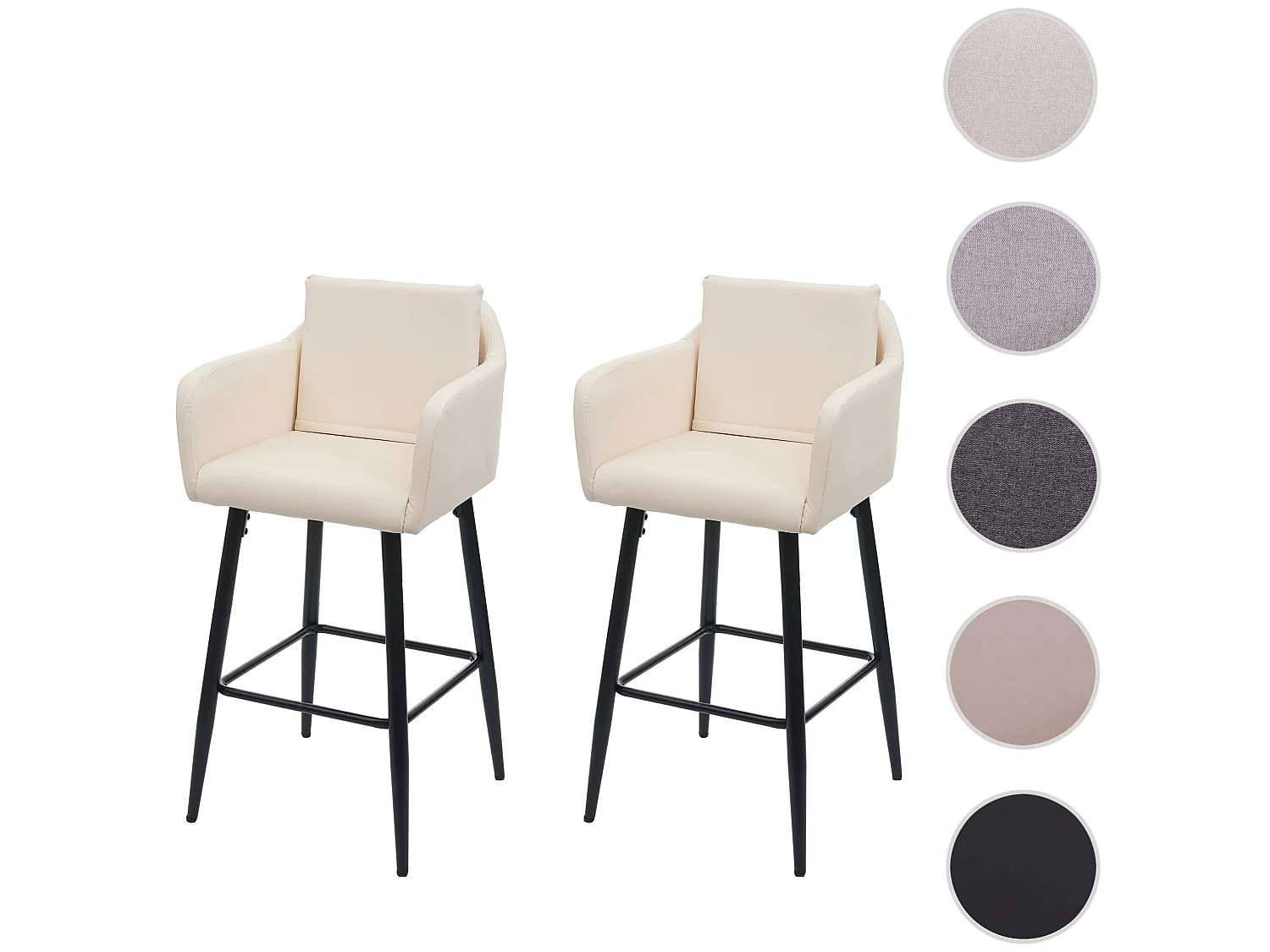 Tabouret de bar MCW-H93 (lot de 2),  similicuir crème-beige