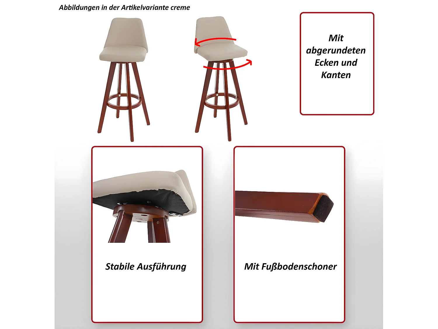 Taburete de bar giratorio MCW-C43,  taupe