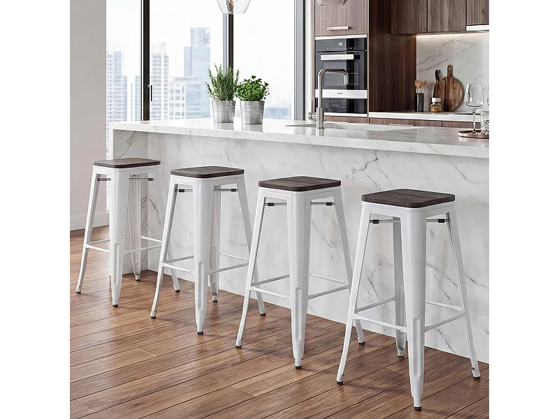 Banco de bar MCW-A73 (conjunto de 4),  branco