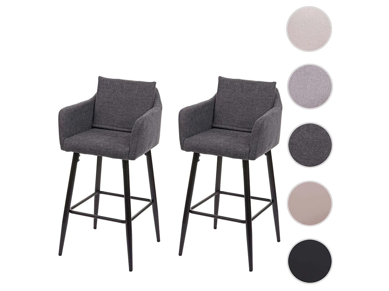 Barhocker MCW-H93 (2er-Set), Stoff/Textil dunkelgrau