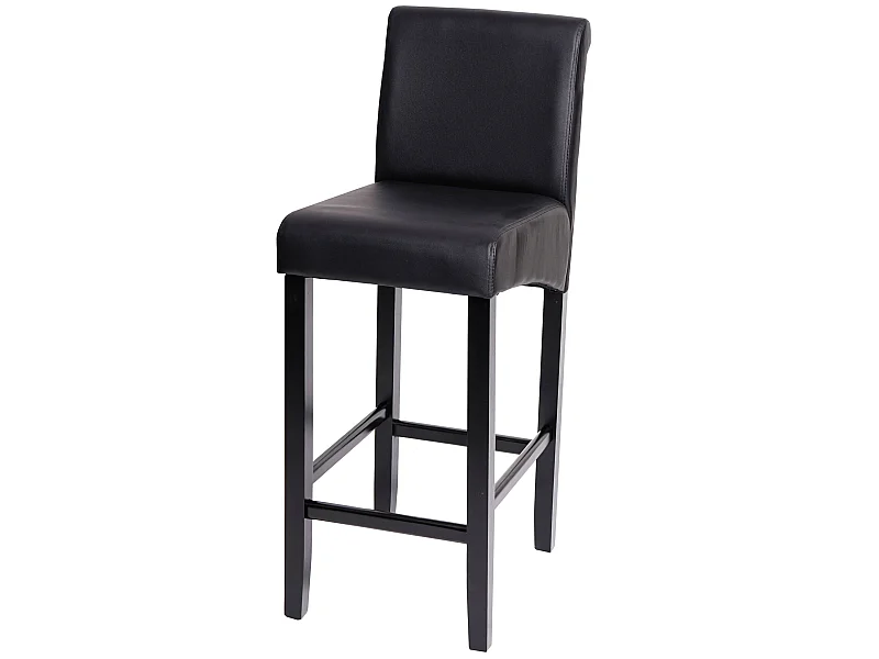 Tabouret de bar MCW-C33,  noir mat, pieds foncés, similicuir