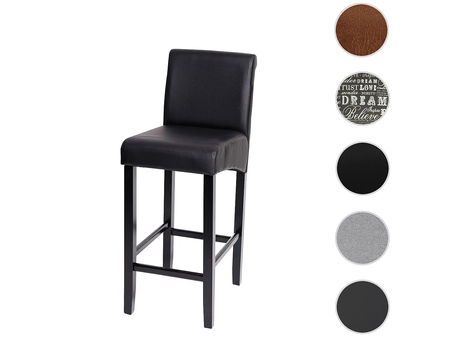 Tabouret de bar MCW-C33,  noir mat, pieds foncés, similicuir