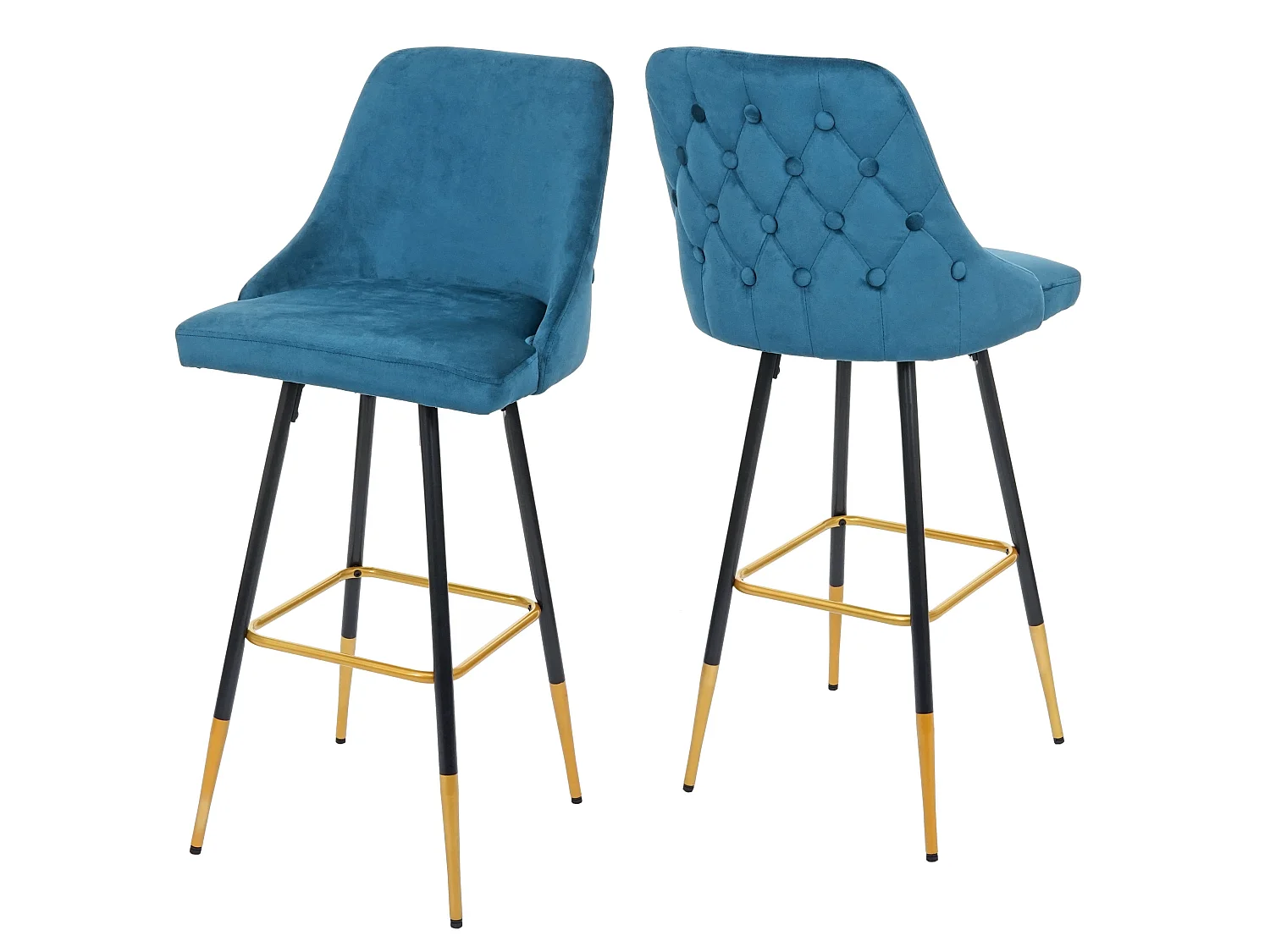 Coppia sgabelli sedie eleganti retrò rombi bar poggiapiedi MCW-E70 velluto petrolio