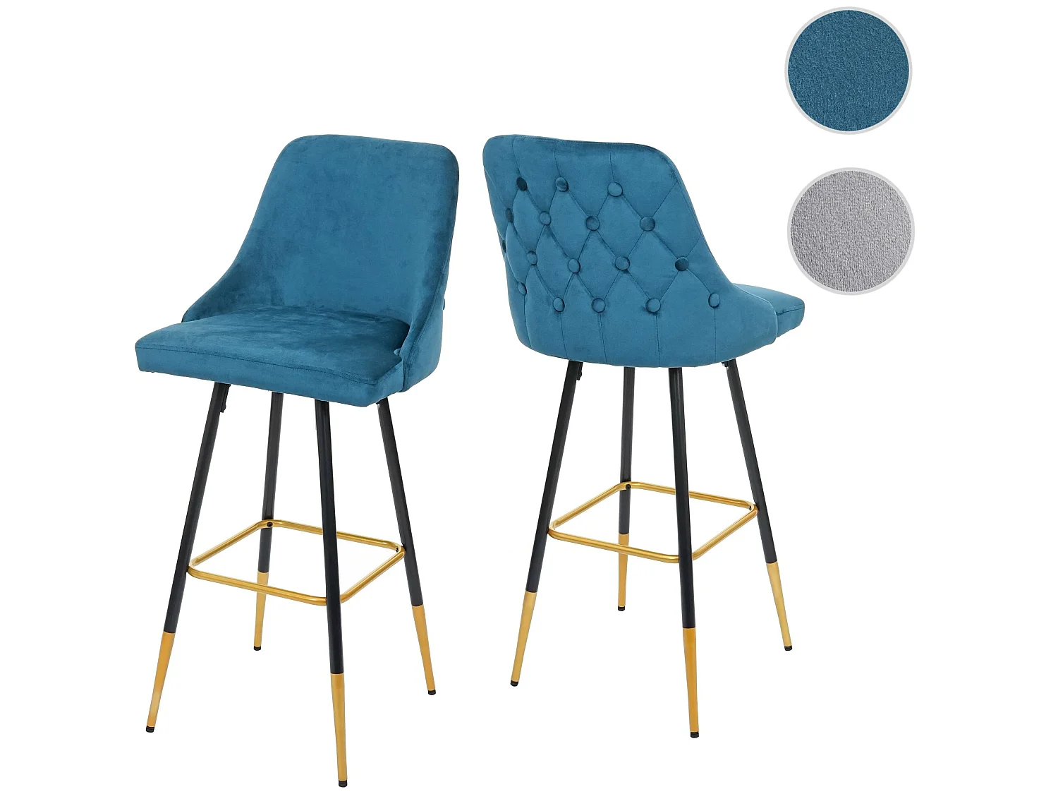 Tabouret de bar MCW-E70 (lot de 2) Velours,  pétrole