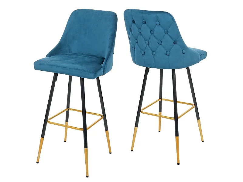 Tabouret de bar MCW-E70 (lot de 2) Velours,  pétrole