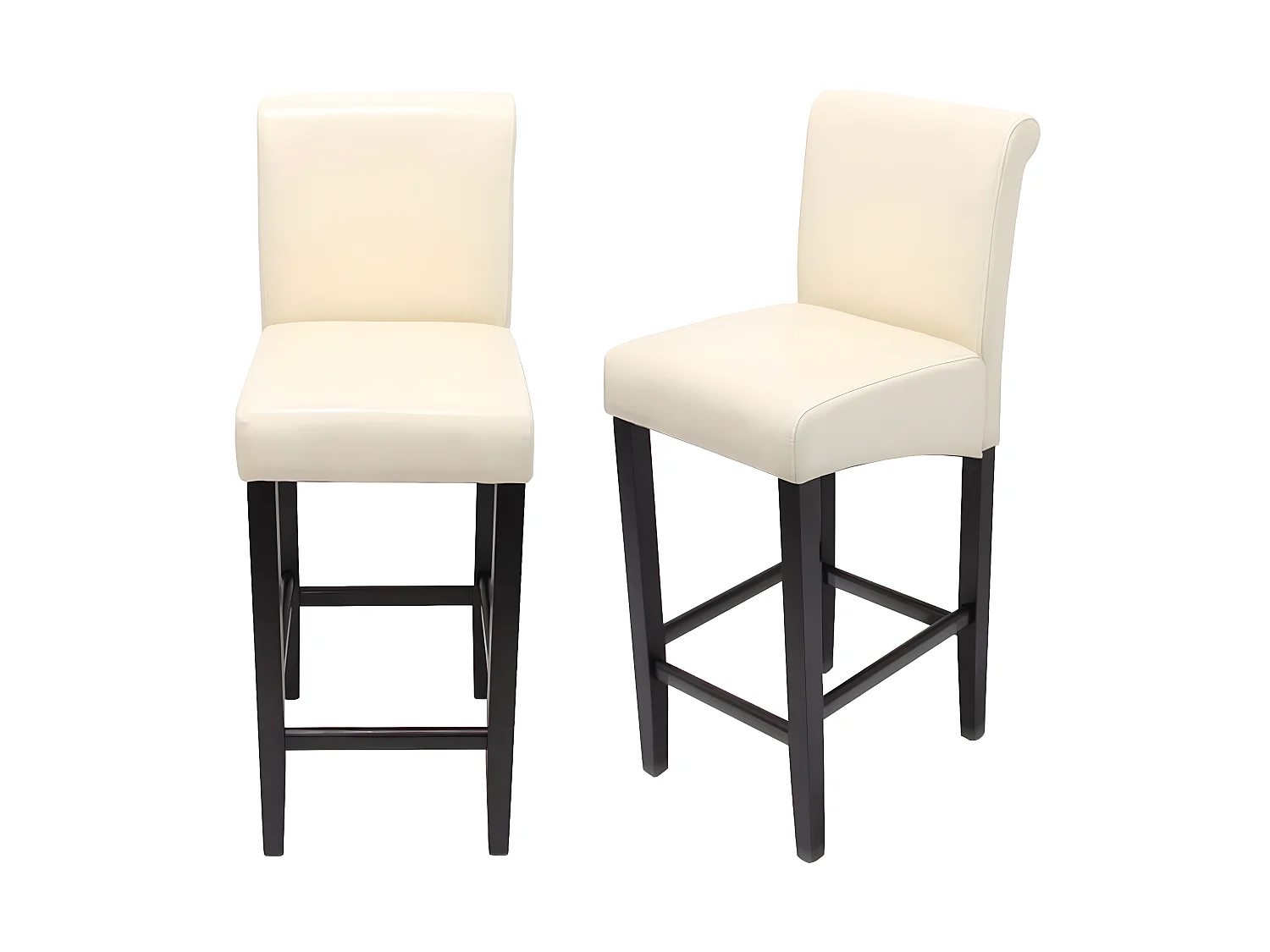 Tabouret de bar MCW-C33 (lot de 2),  cuir reconstitué, crème/pieds foncés