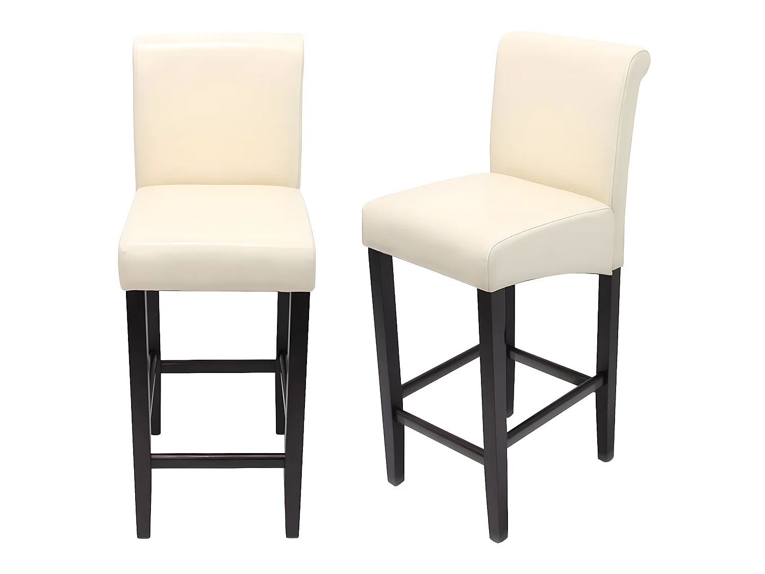 Tabouret de bar MCW-C33 (lot de 2),  cuir reconstitué, crème/pieds foncés