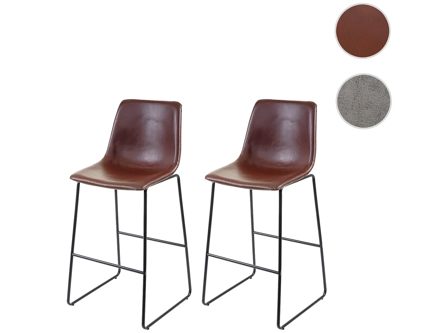 Coppia sgabelli con poggiapiedi MCW-E54 acciaio ecopelle marrone