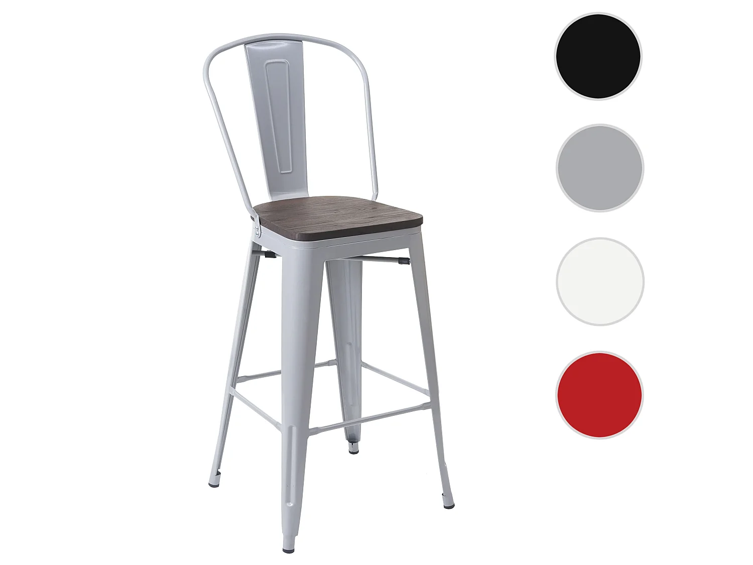 Tabouret de bar MCW-A73, assise en bois incluse,  gris