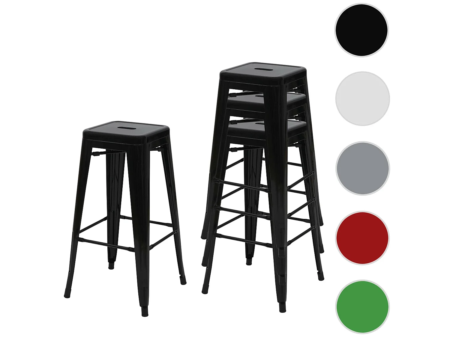 Tabouret de bar MCW-A73 Métal (lot de 4),  noir