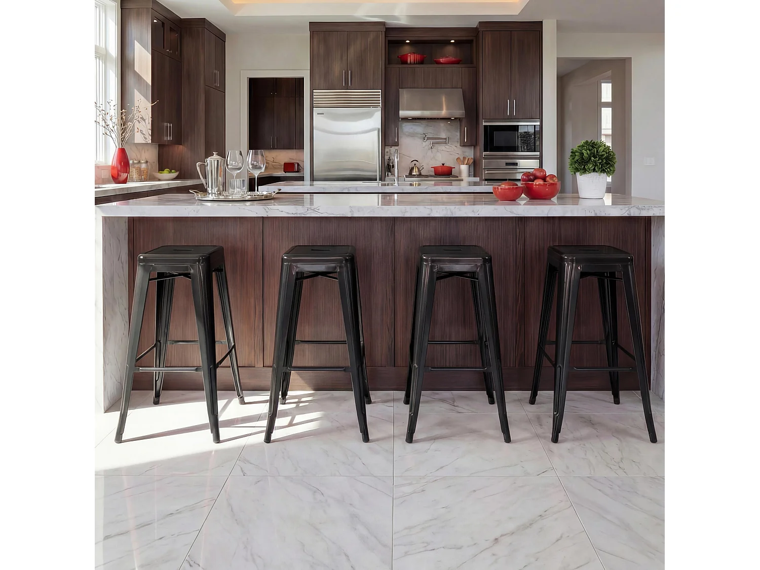 Metalowy stołek barowy MCW-A73 (zestaw 4 sztuk),  czarny