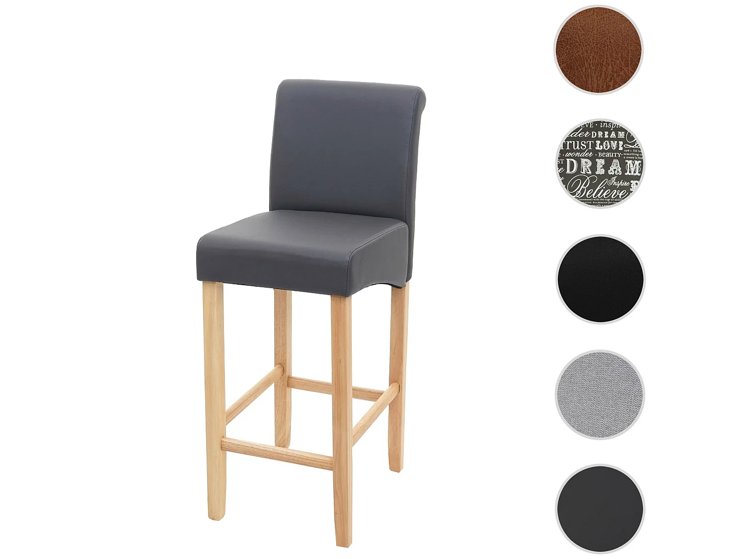 Tabouret de bar MCW-C33,  gris mat, pieds clair, similicuir