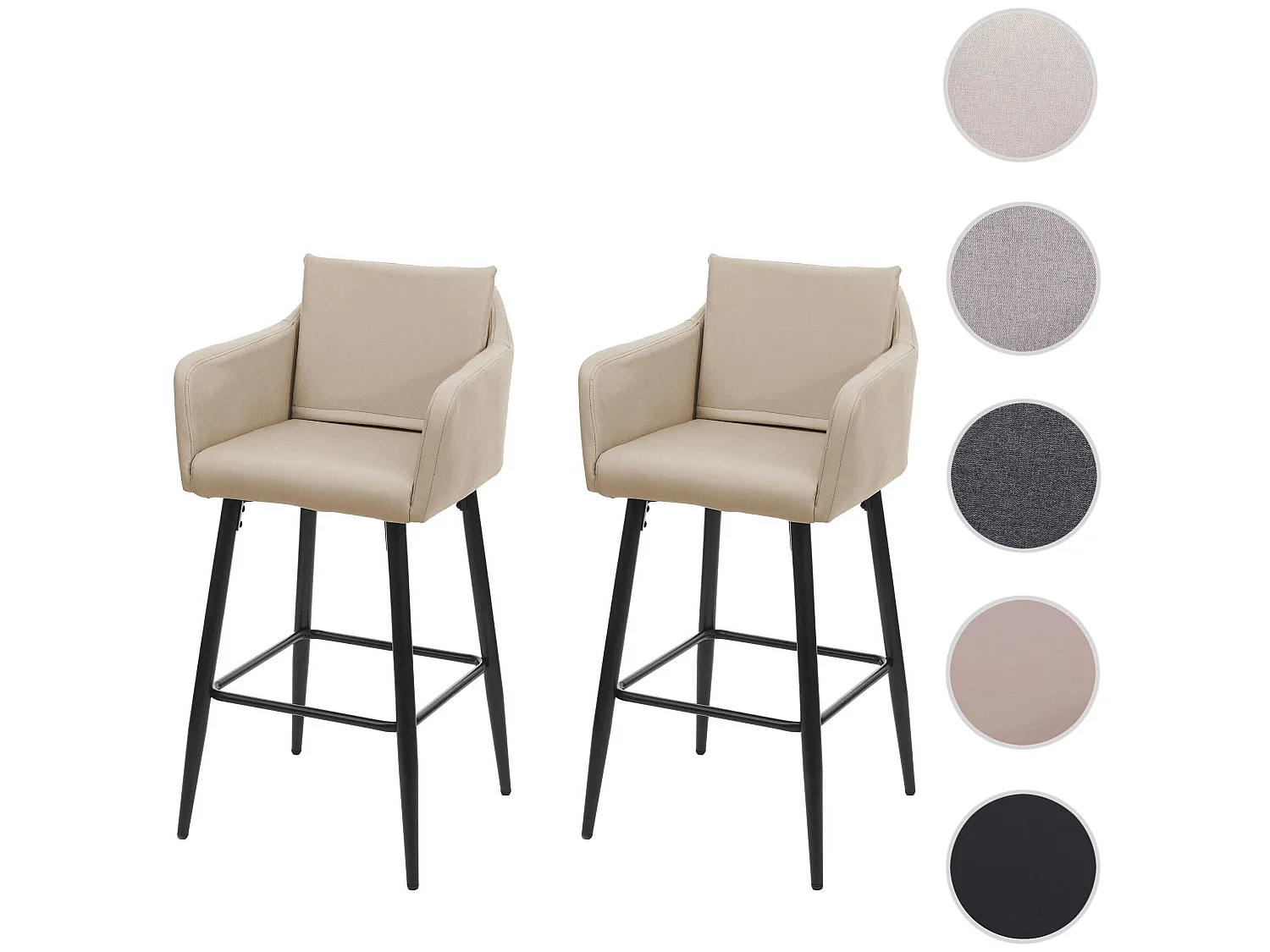 Tabouret de bar MCW-H93 (lot de 2),  similicuir taupe