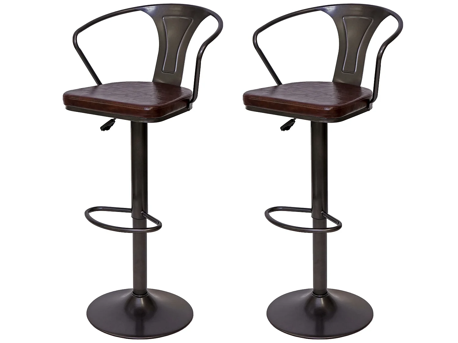 Tabouret de bar MCW-H10b (lot de 2), vintage noir-marron