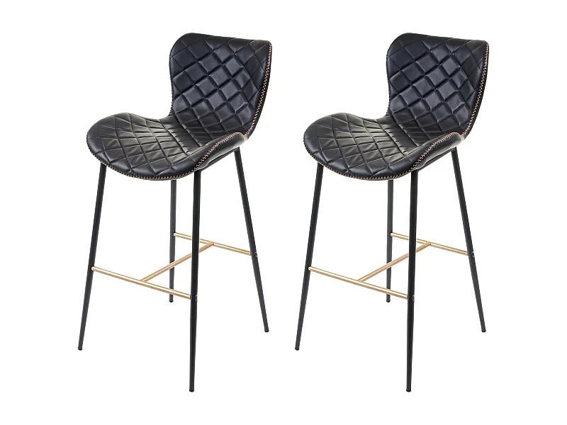 Tabouret de bar MCW-E55 (lot de 2),  similicuir noir