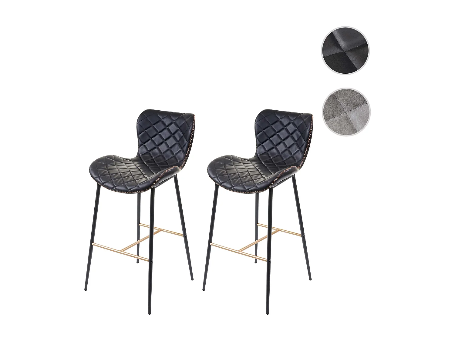 Tabouret de bar MCW-E55 (lot de 2),  similicuir noir