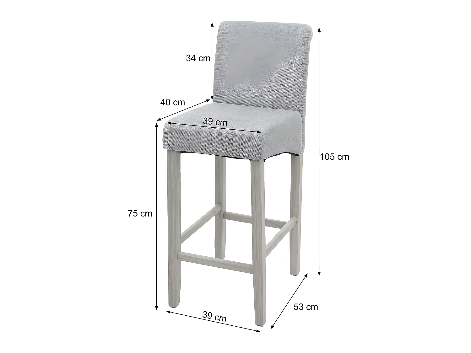 Tabouret de bar MCW-C33,  simli daim, pieds foncés, tissu/textile