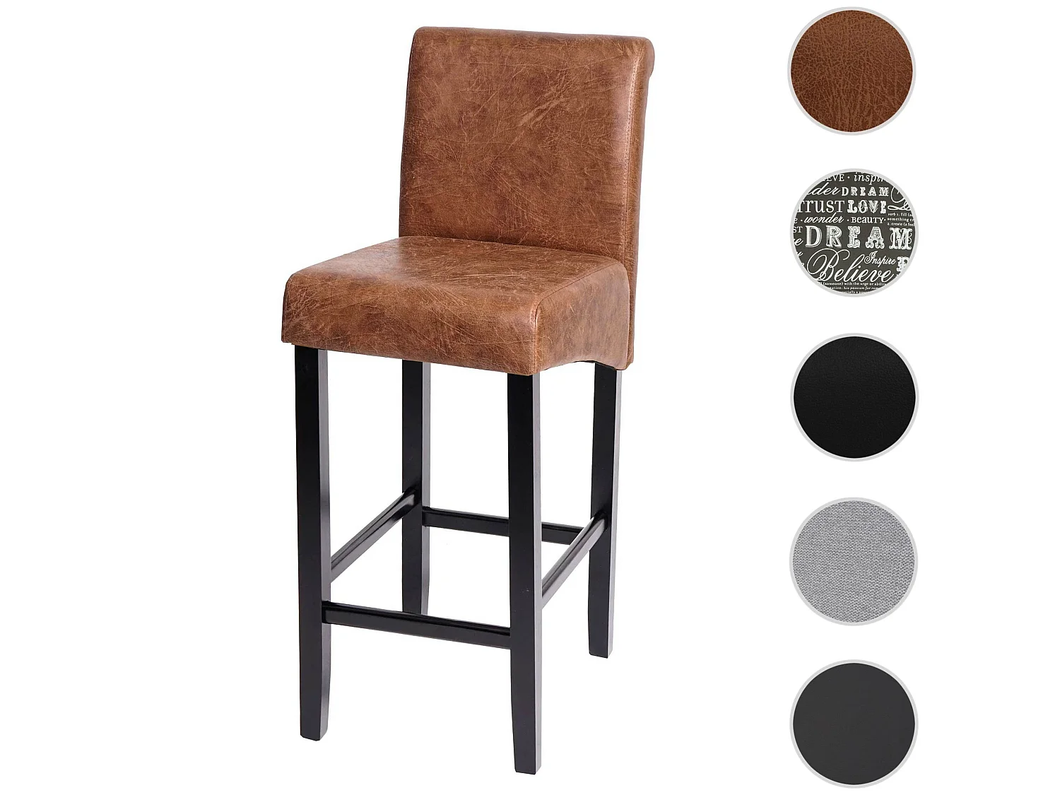 Tabouret de bar MCW-C33,  simli daim, pieds foncés, tissu/textile