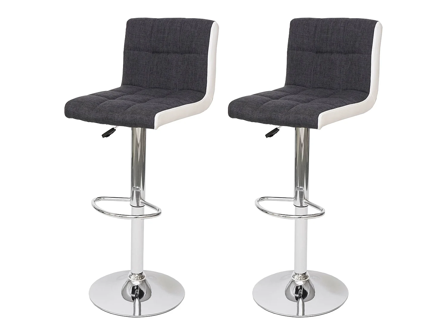 Tabouret de bar MCW-G87 (lot de 2),  tissu gris foncé et similicuir blanc,pied chromé