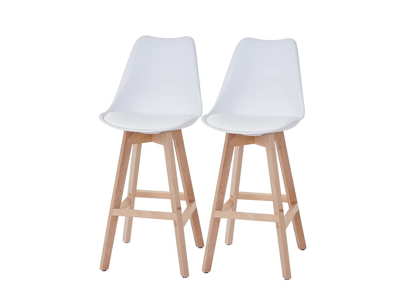 Tabouret de bar Vaasa T501 (lot de 2),  blanc, siège similicuir blanc, pieds clairs