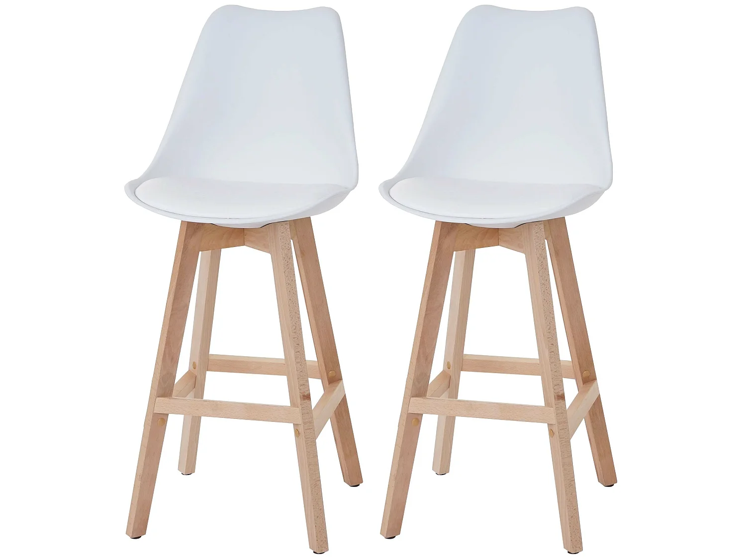 Barhocker Vaasa T501 (2er-Set), Weiß, Sitzfläche Kunstleder weiß, helle Beine