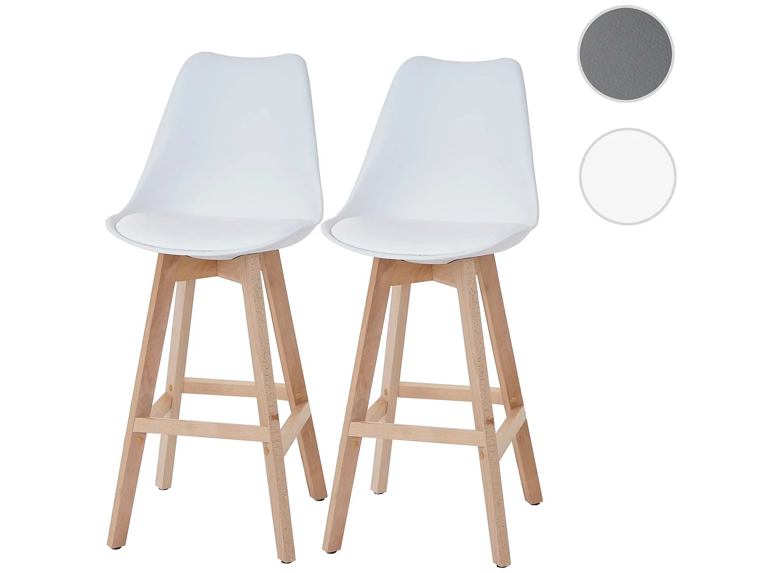 Barhocker Vaasa T501 (2er-Set), Weiß, Sitzfläche Kunstleder weiß, helle Beine